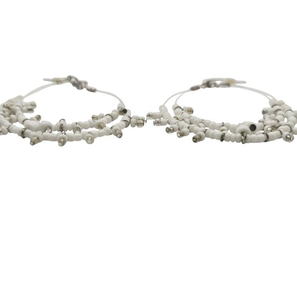 Women's Silver Tone Avon Bohemian Princess White Dangle Tear Drop Hoop Earrings - Picture 4 of 5